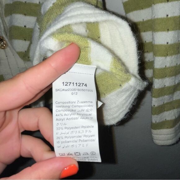 Women's Frenchy Green & White Striped Cardigan Sweater - Picture 7 of 10